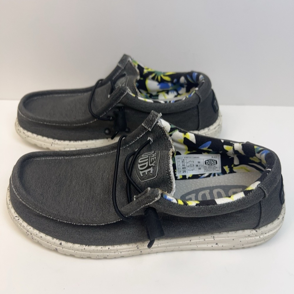 HEY DUDE Wally Stretch Canvas Slip On Shoes Casual Comfort Men's 7/W9 Black - Picture 4 of 10